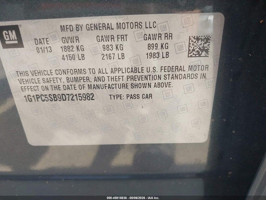 1G1PC5SB9D7215982 2013 CHEVROLET CRUZE photo no. 9