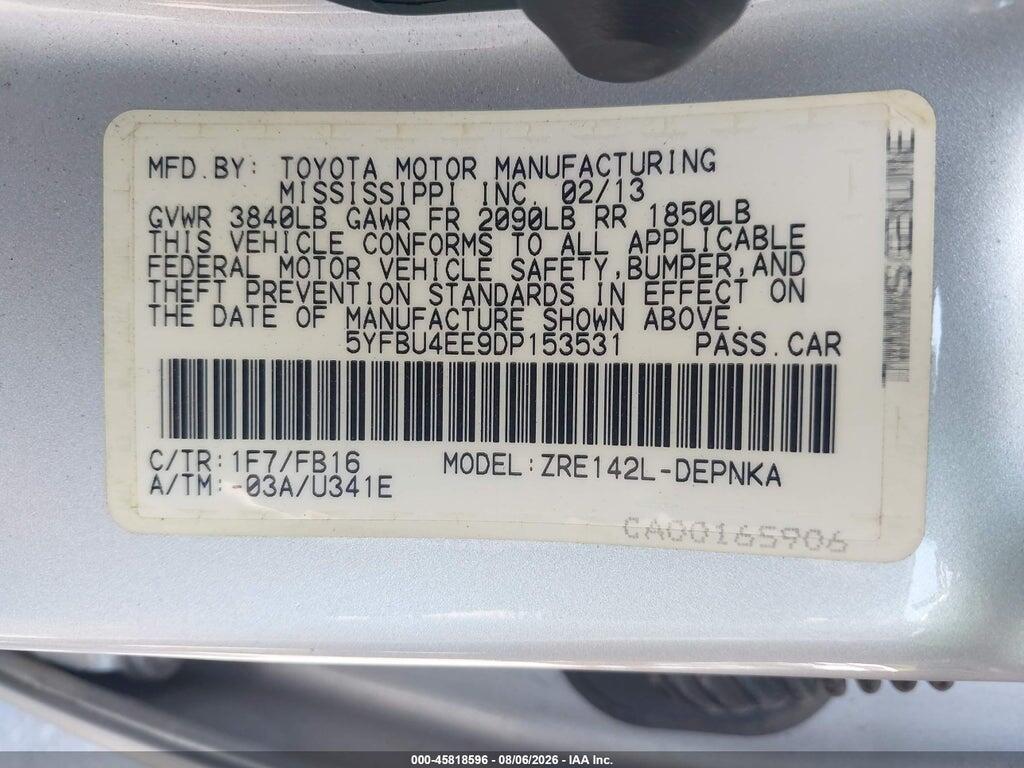 5YFBU4EE9DP153531 2013 TOYOTA COROLLA photo no. 9