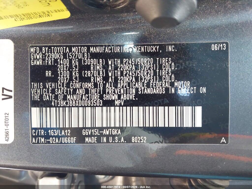 4T3BK3BBXDU093503 2013 TOYOTA VENZA photo no. 9