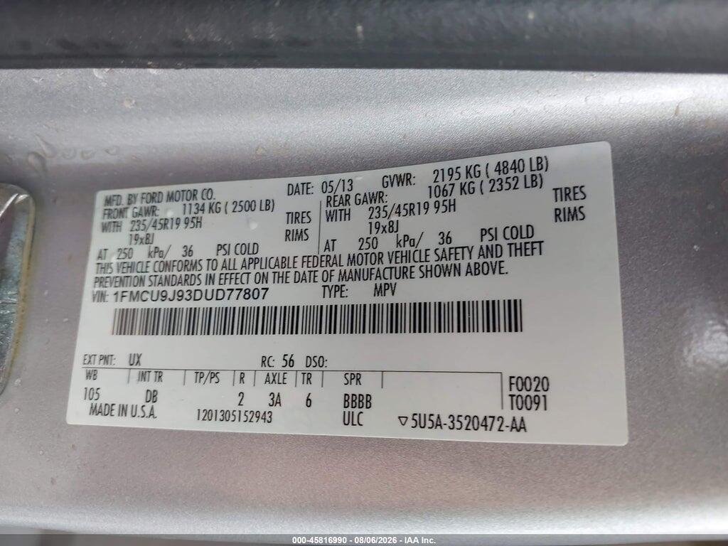 1FMCU9J93DUD77807 2013 FORD ESCAPE photo no. 9