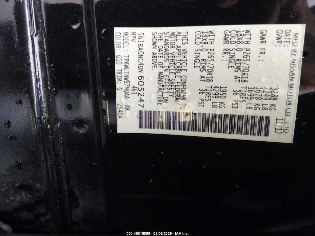 5N1BA0NC4DN605247 2013 NISSAN ARMADA photo no. 9
