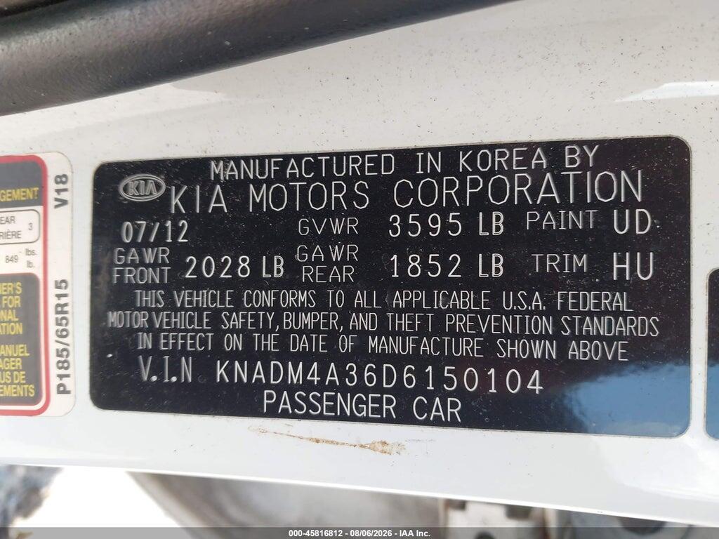 KNADM4A36D6150104 2013 KIA RIO photo no. 9