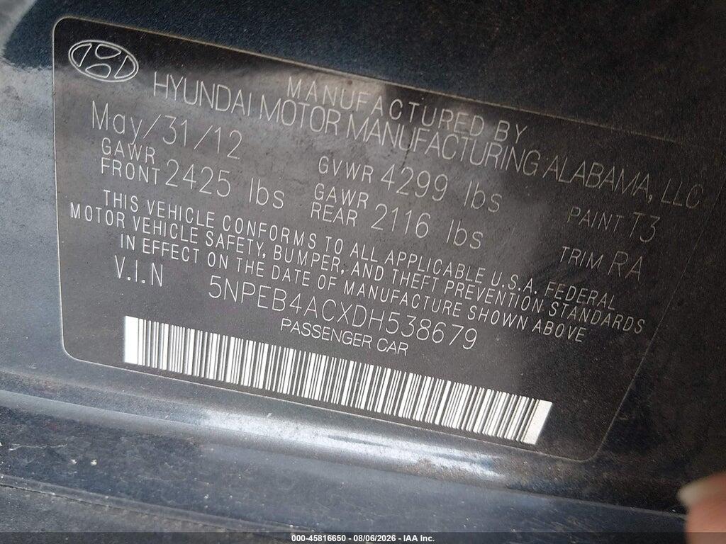 5NPEB4ACXDH538679 2013 HYUNDAI SONATA photo no. 9