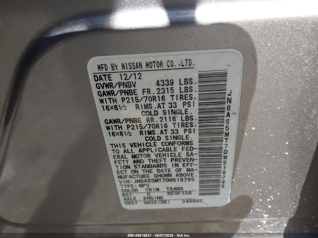JN8AS5MT7DW519795 2013 NISSAN ROGUE photo no. 9