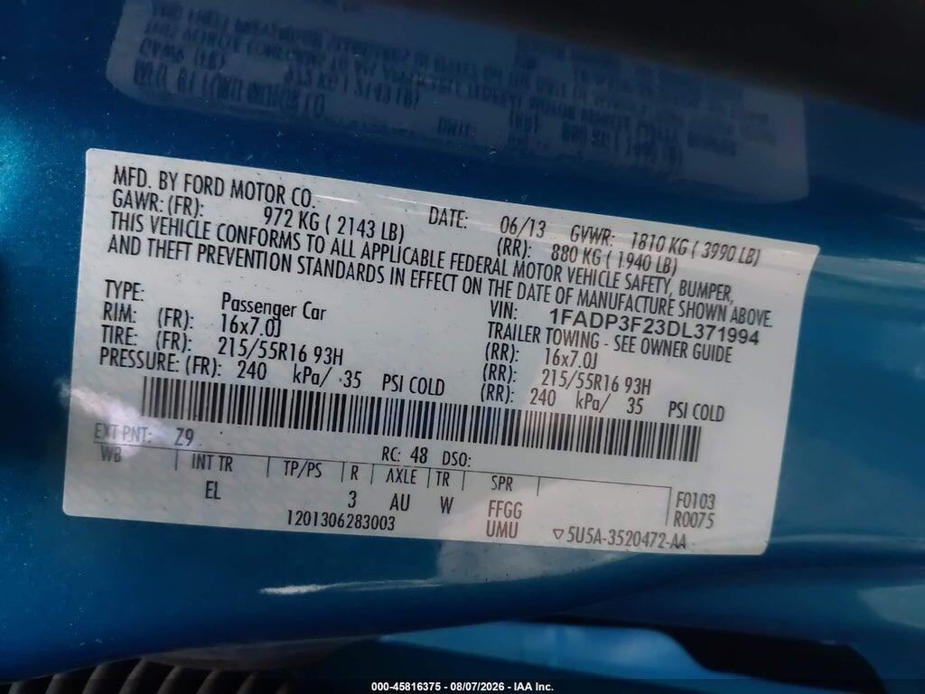 1FADP3F23DL371994 2013 FORD FOCUS photo no. 9