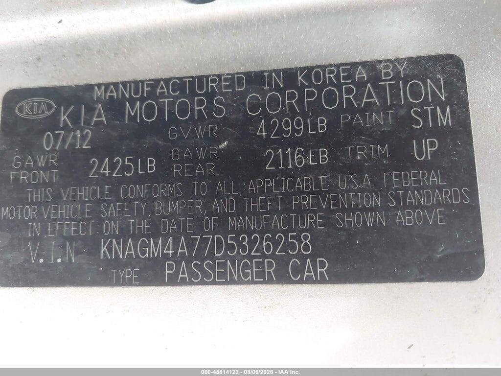 KNAGM4A77D5326258 2013 KIA OPTIMA photo no. 9