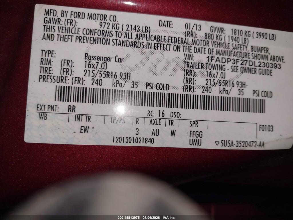 1FADP3F27DL230393 2013 FORD FOCUS photo no. 9