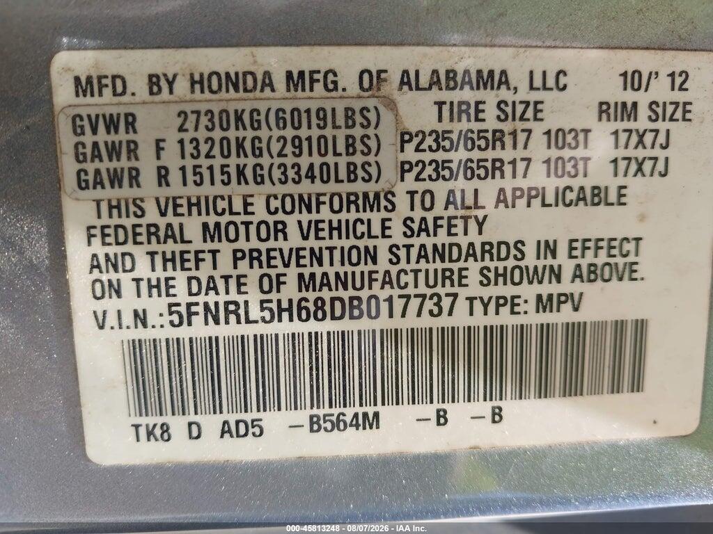 5FNRL5H68DB017737 2013 HONDA ODYSSEY photo no. 9