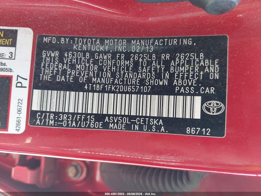 4T1BF1FK2DU657107 2013 TOYOTA CAMRY photo no. 9