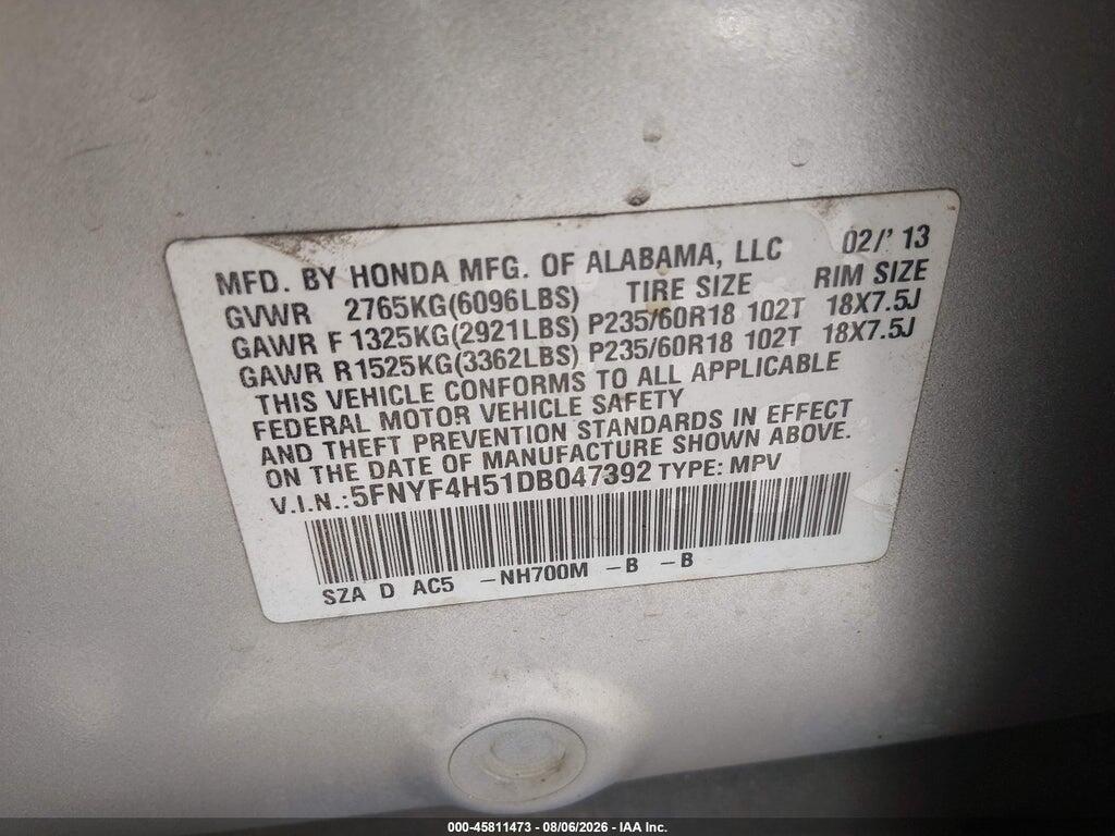 5FNYF4H51DB047392 2013 HONDA PILOT photo no. 9