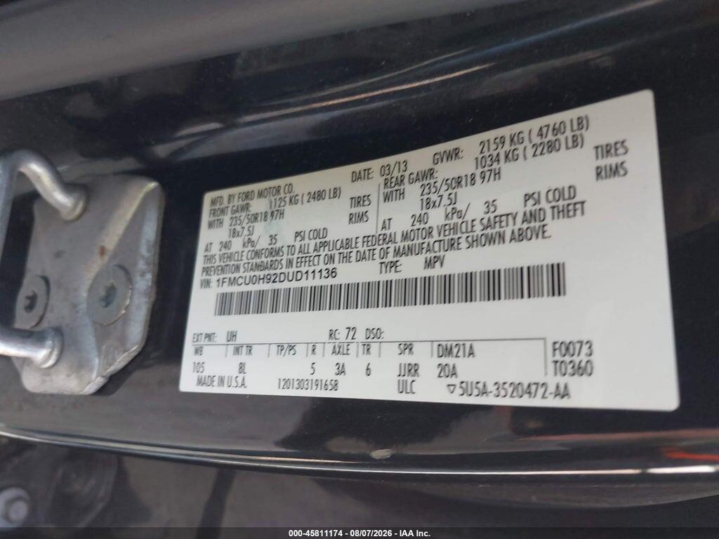 1FMCU0H92DUD11136 2013 FORD ESCAPE photo no. 9