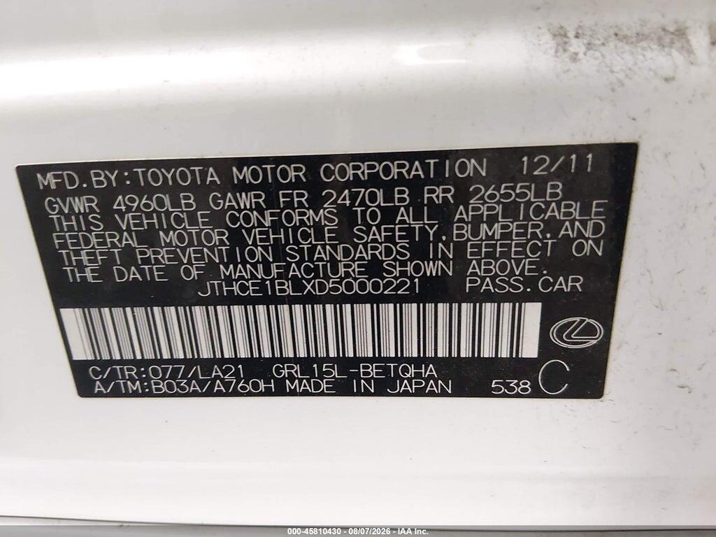 JTHCE1BLXD5000221 2013 LEXUS GS 350 photo no. 9