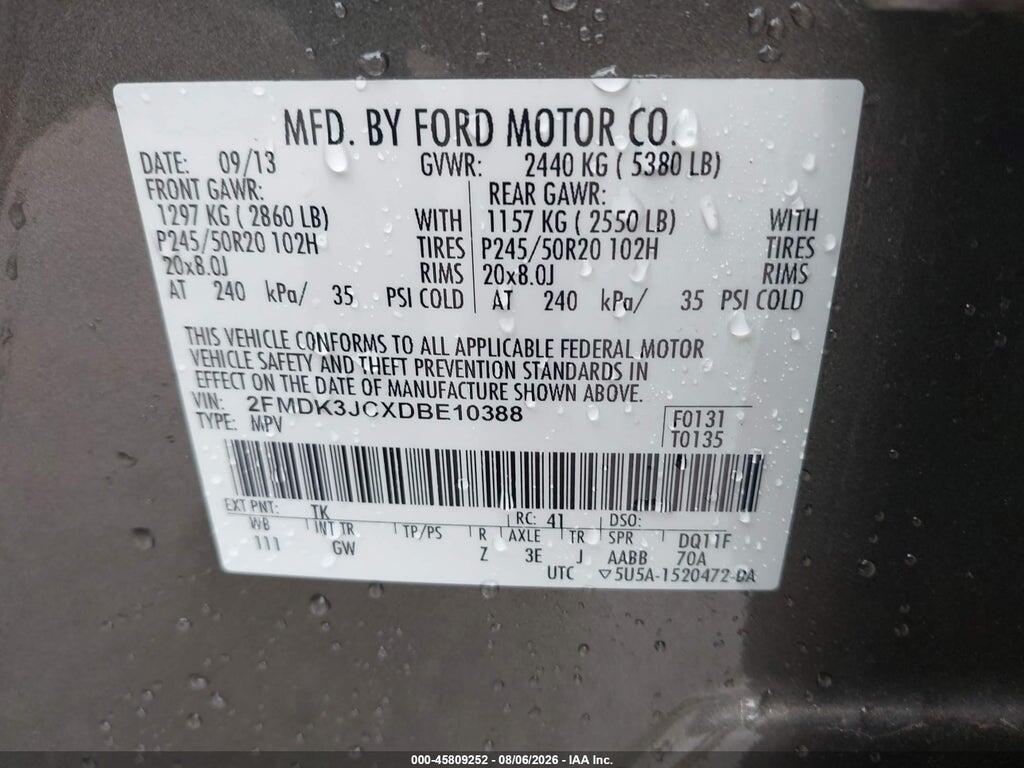 2FMDK3JCXDBE10388 2013 FORD EDGE photo no. 9