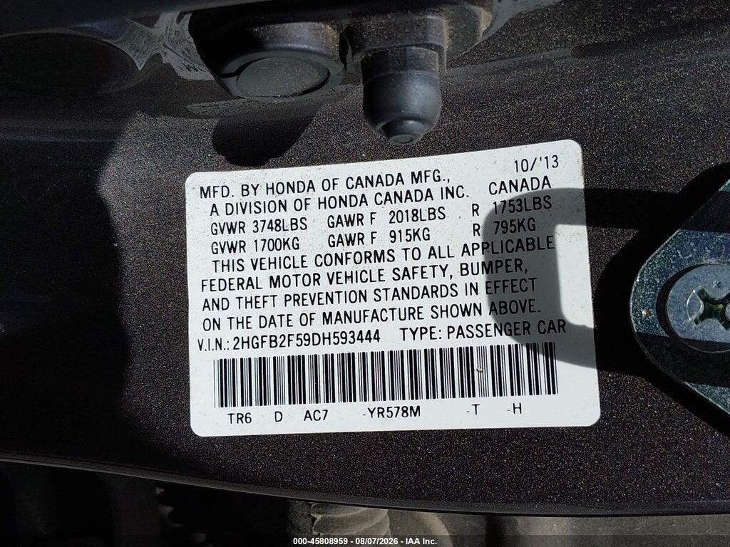 2HGFB2F59DH593444 2013 HONDA CIVIC photo no. 9