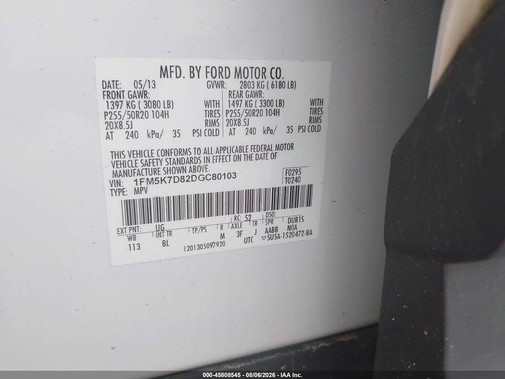 1FM5K7D82DGC80103 2013 FORD EXPLORER photo no. 9