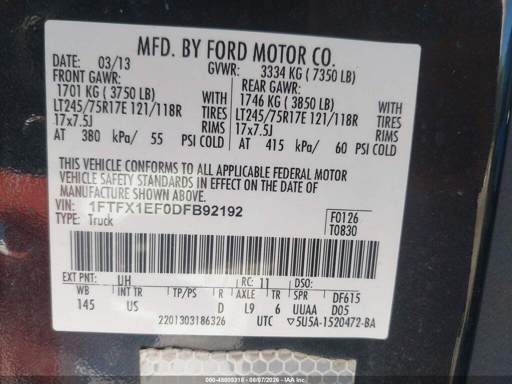 1FTFX1EF0DFB92192 2013 FORD F-150 photo no. 9