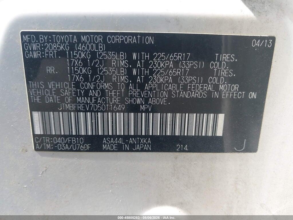 JTMBFREV7D5011649 2013 TOYOTA RAV4 photo no. 9
