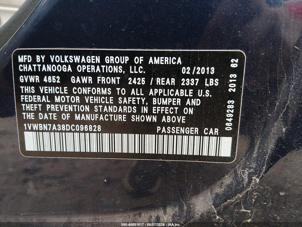 1VWBN7A38DC096828 2013 VOLKSWAGEN PASSAT photo no. 9