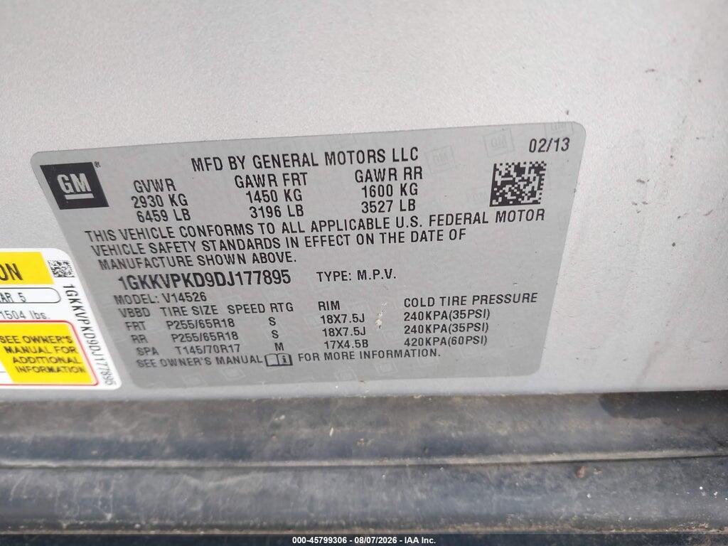 1GKKVPKD9DJ177895 2013 GMC ACADIA photo no. 9