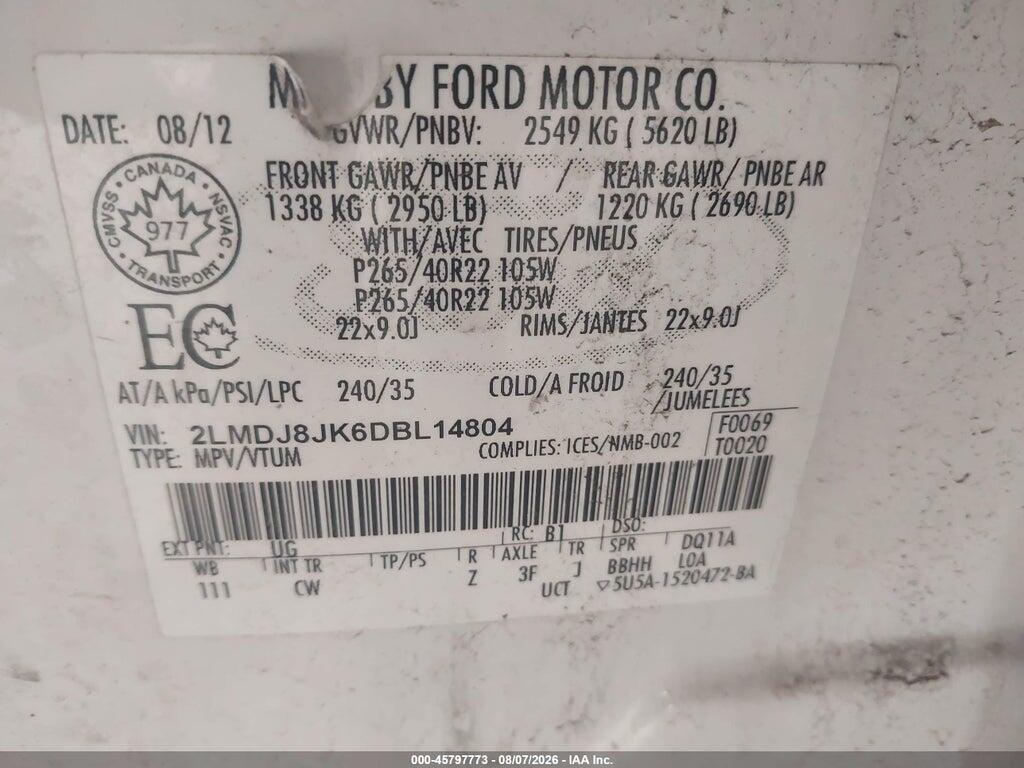 2LMDJ8JK6DBL14804 2013 LINCOLN MKX photo no. 9