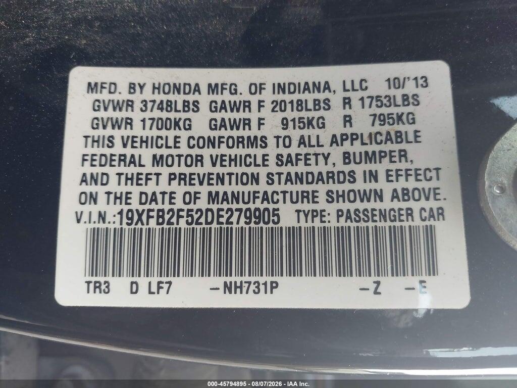 19XFB2F52DE279905 2013 HONDA CIVIC photo no. 9