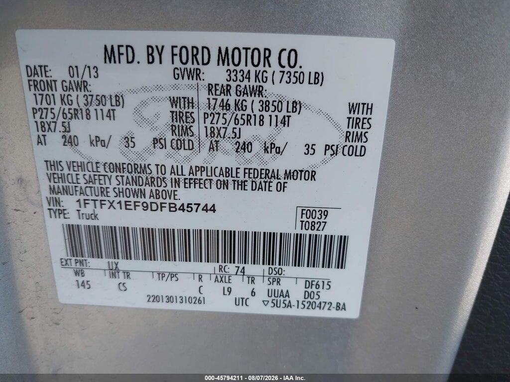 1FTFX1EF9DFB45744 2013 FORD F-150 photo no. 9