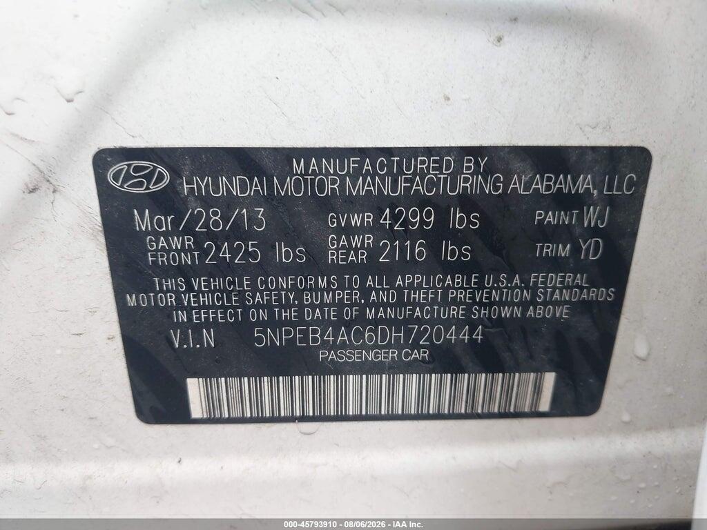 5NPEB4AC6DH720444 2013 HYUNDAI SONATA photo no. 9