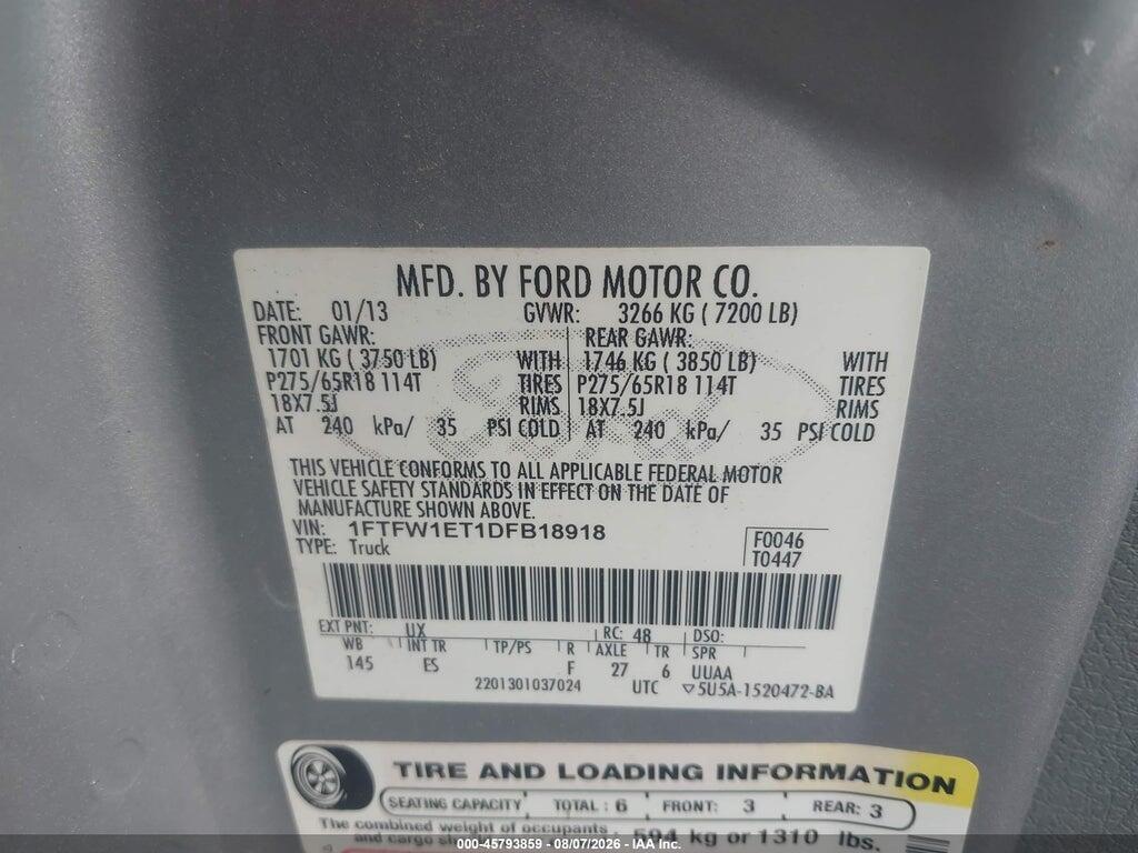 1FTFW1ET1DFB18918 2013 FORD F-150 photo no. 9