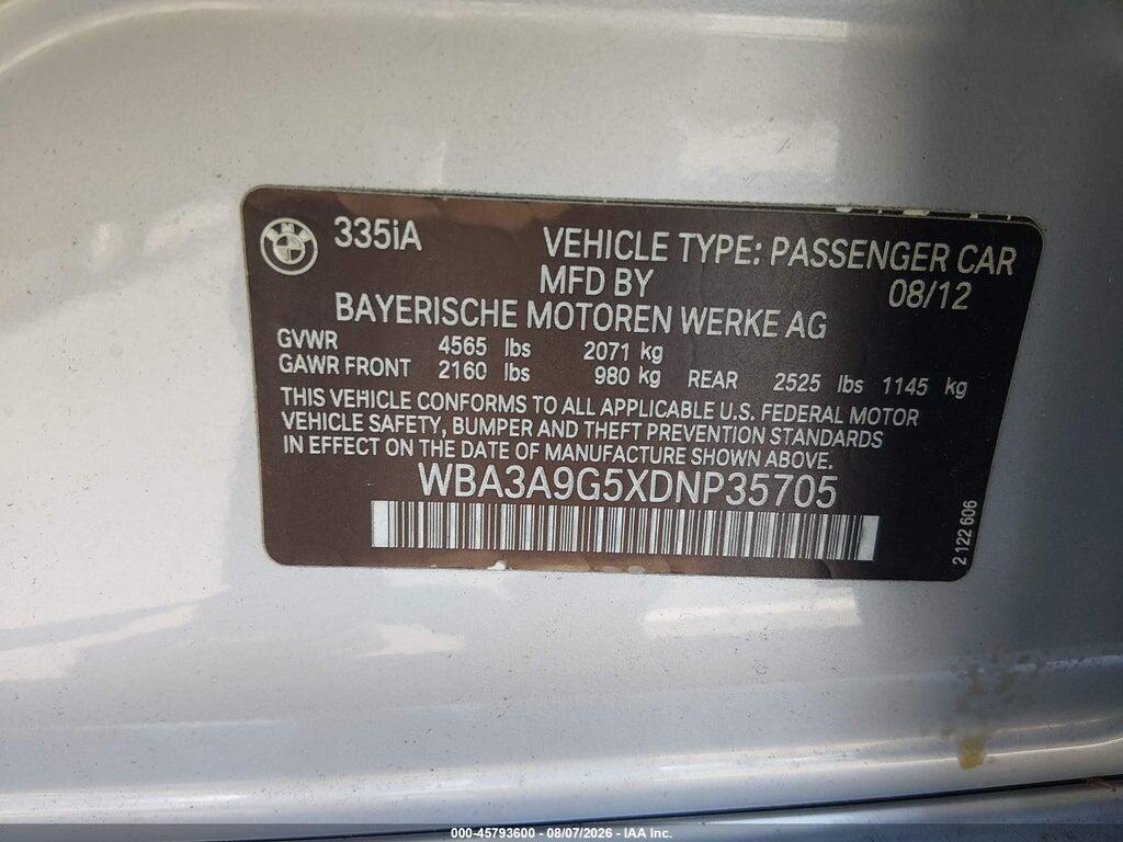 WBA3A9G5XDNP35705 2013 BMW 335I photo no. 9