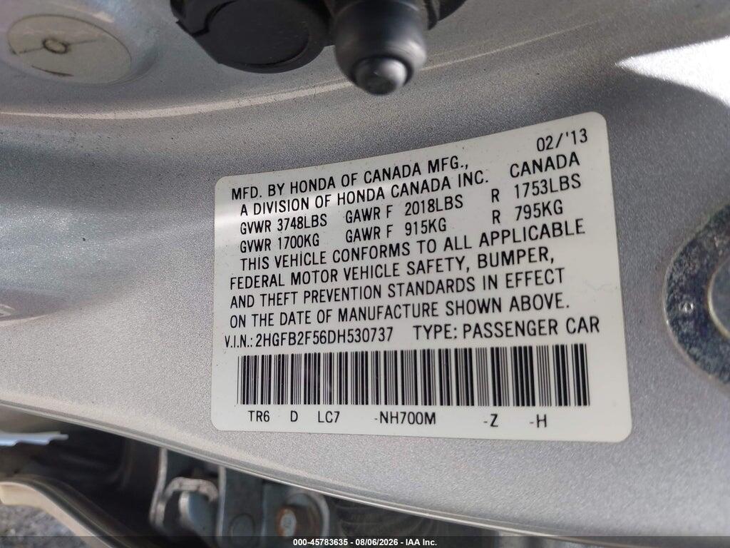 2HGFB2F56DH530737 2013 HONDA CIVIC photo no. 9