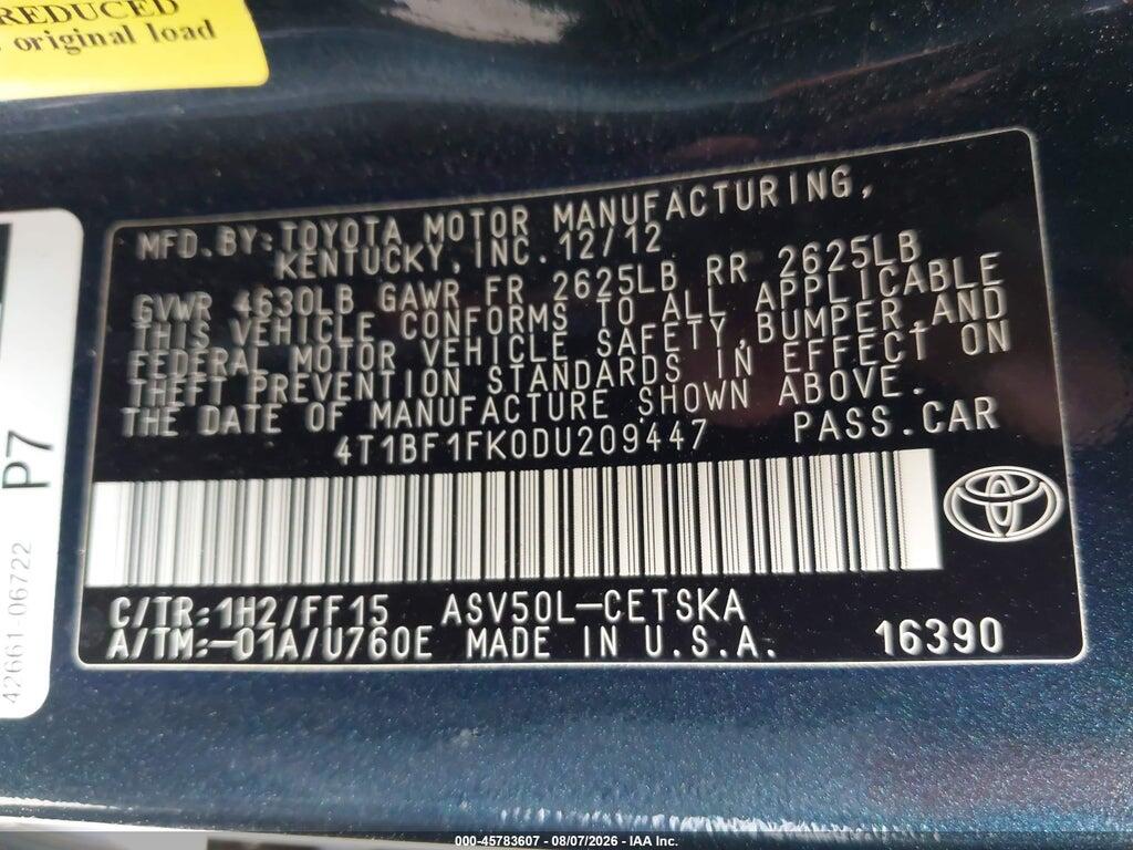4T1BF1FK0DU209447 2013 TOYOTA CAMRY photo no. 9