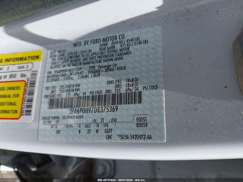 3FA6P0H97DR375369 2013 FORD FUSION photo no. 9