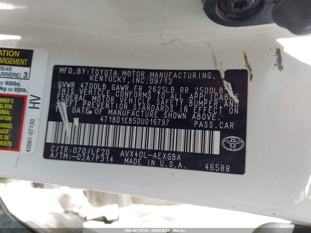 4T1BD1EB5DU016797 2013 TOYOTA AVALON HYBRID photo no. 9