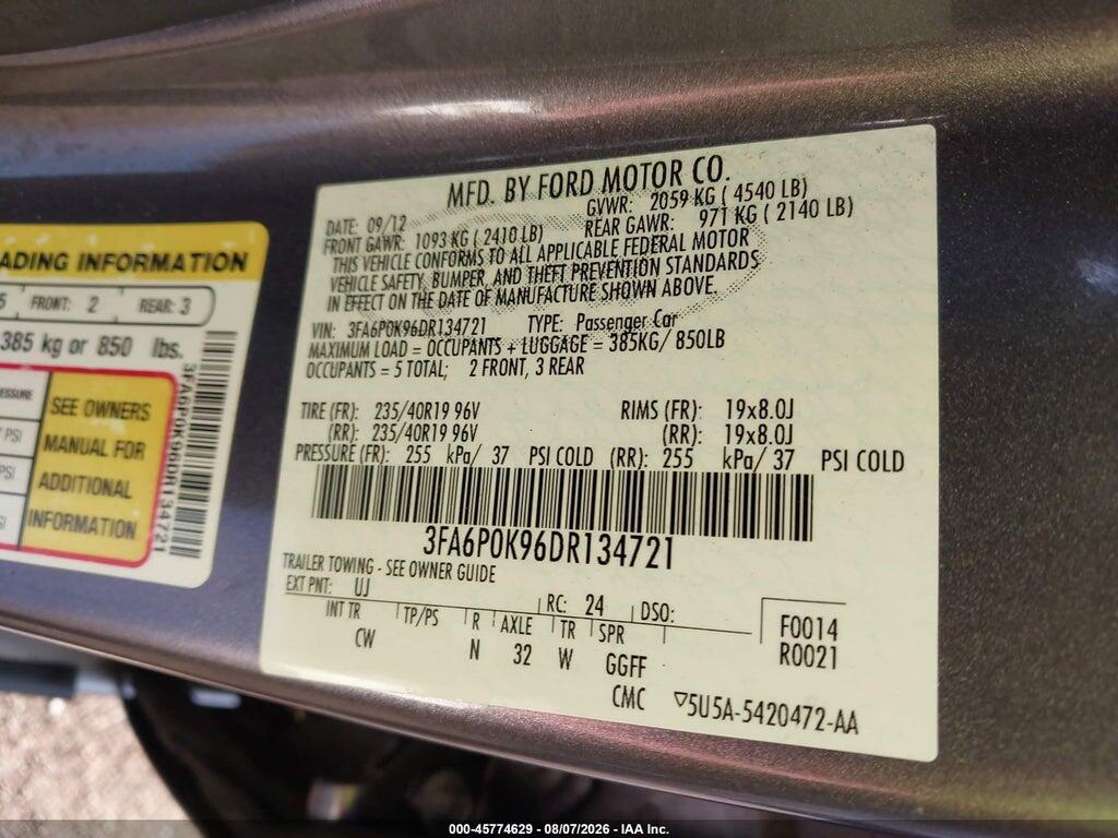 3FA6P0K96DR134721 2013 FORD FUSION photo no. 9