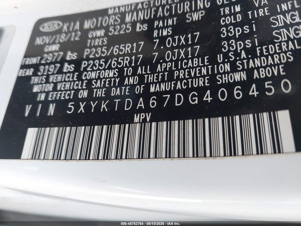 5XYKTDA67DG406450 2013 KIA SORENTO photo no. 9