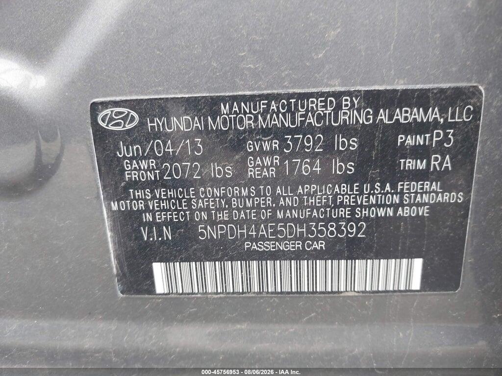 5NPDH4AE5DH358392 2013 HYUNDAI ELANTRA photo no. 9
