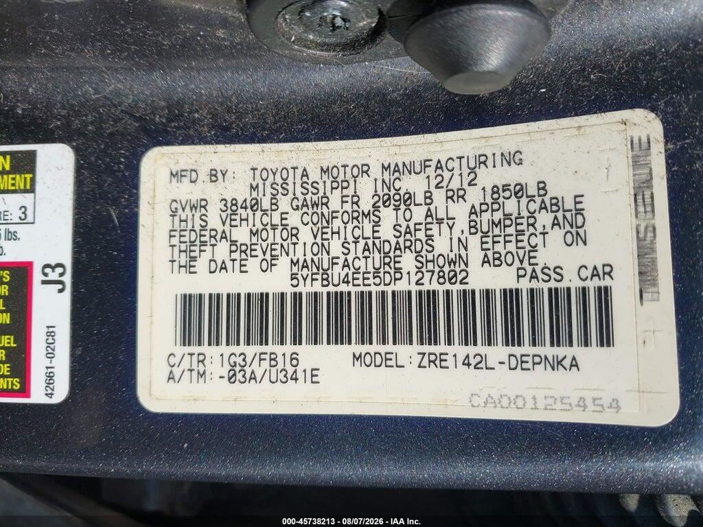 5YFBU4EE5DP127802 2013 TOYOTA COROLLA photo no. 9