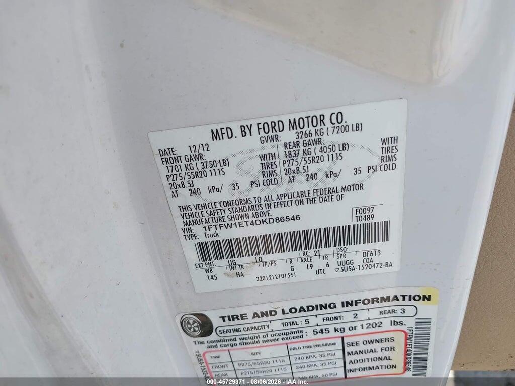 1FTFW1ET4DKD86546 2013 FORD F-150 photo no. 9