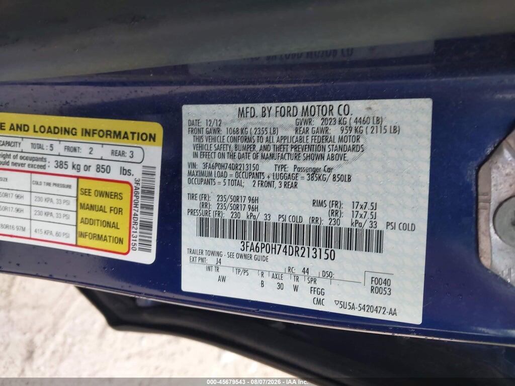 3FA6P0H74DR213150 2013 FORD FUSION photo no. 9