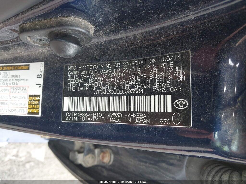 JTDKN3DU2E0383584 2014 TOYOTA PRIUS photo no. 9