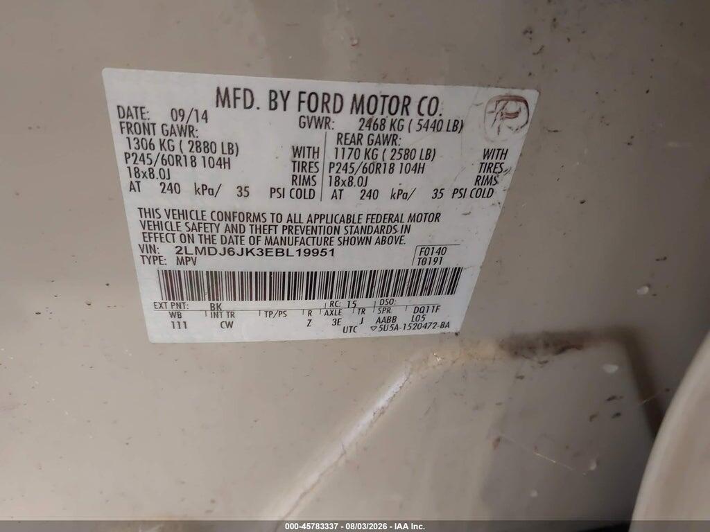 2LMDJ6JK3EBL19951 2014 LINCOLN MKX photo no. 9