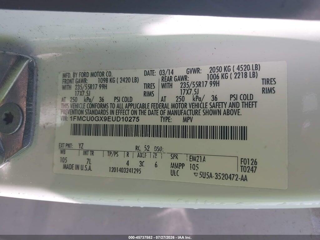 1FMCU0GX9EUD10275 2014 FORD ESCAPE photo no. 9