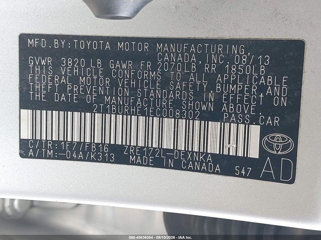 2T1BURHE1EC008302 2014 TOYOTA COROLLA photo no. 9