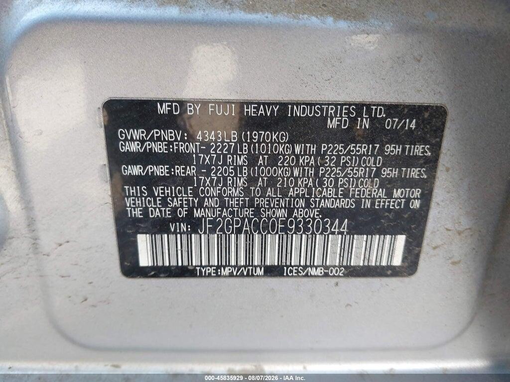 JF2GPACC0E9330344 2014 SUBARU XV CROSSTREK photo no. 9