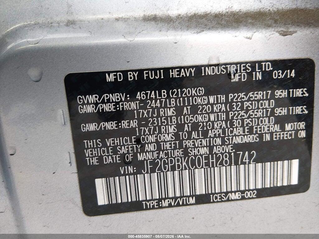 JF2GPBKC0EH281742 2014 SUBARU XV CROSSTREK HYBRID photo no. 9