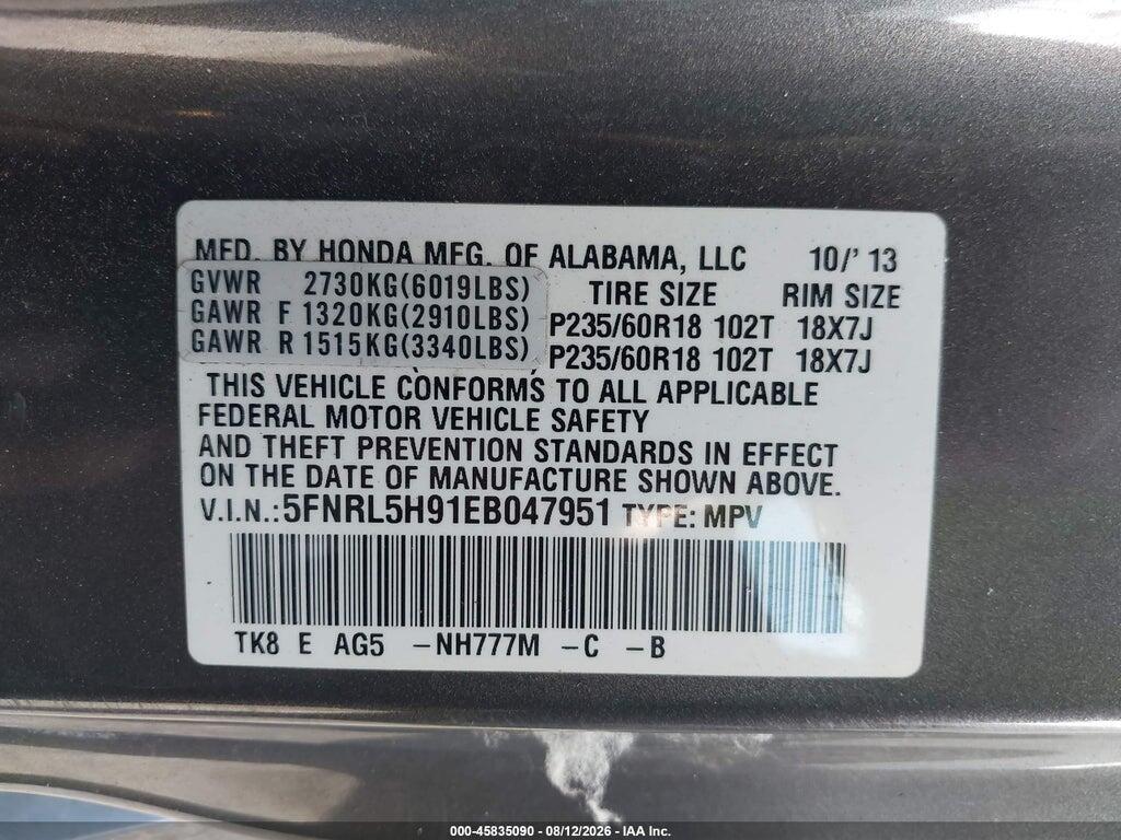 5FNRL5H91EB047951 2014 HONDA ODYSSEY photo no. 9