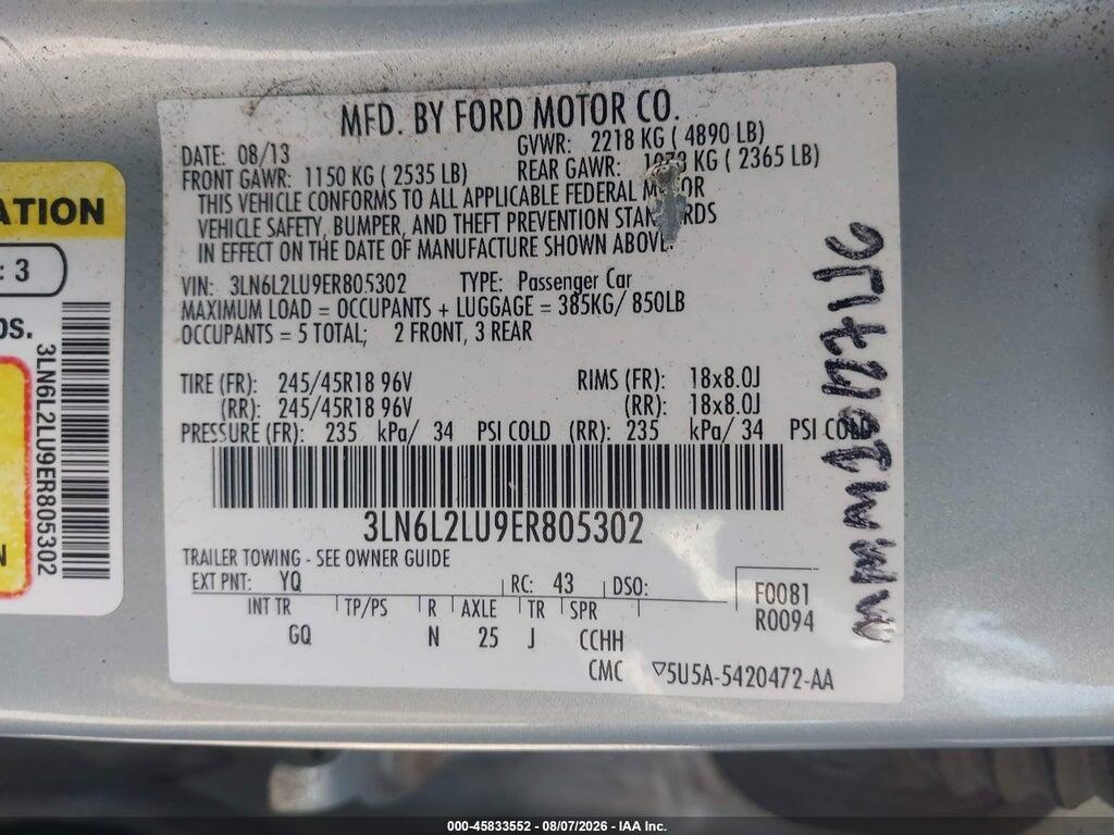 3LN6L2LU9ER805302 2014 LINCOLN MKZ HYBRID photo no. 9