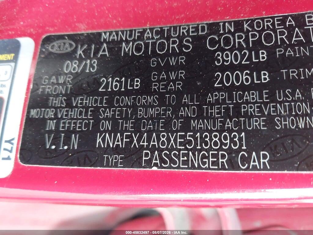 KNAFX4A8XE5138931 2014 KIA FORTE photo no. 9