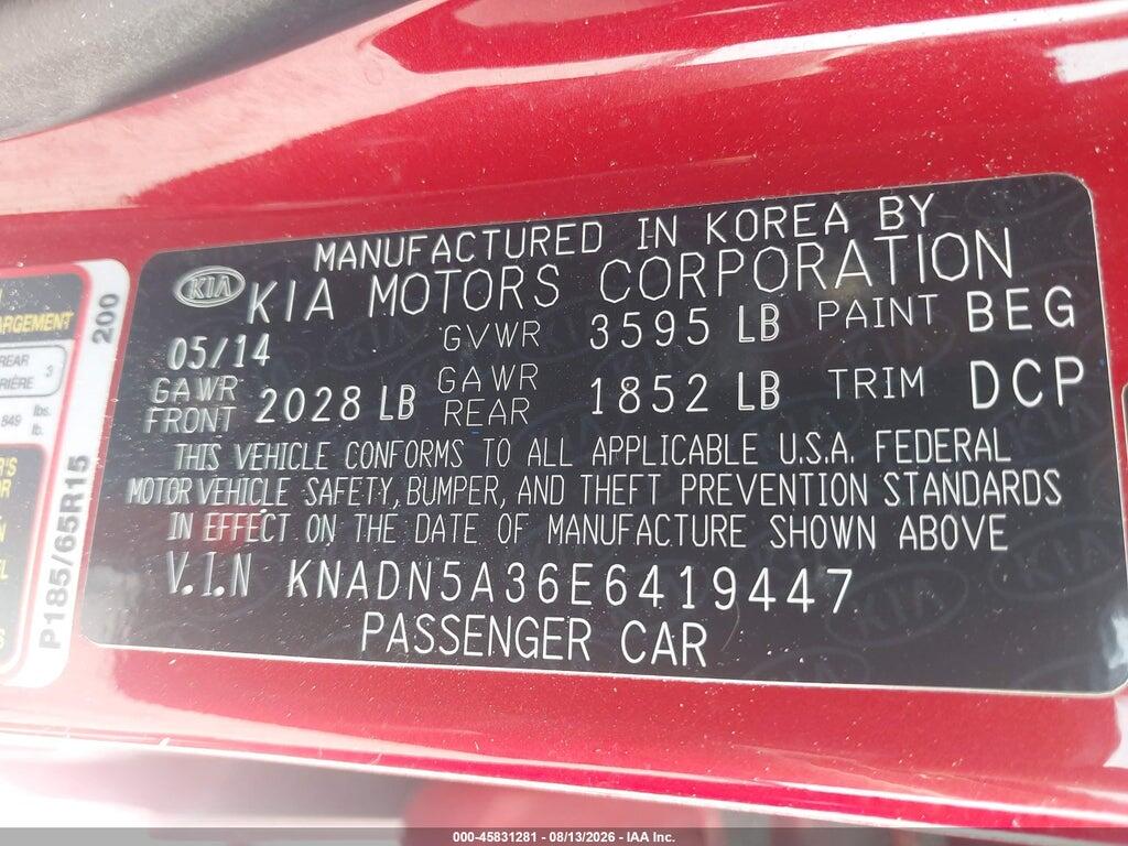 KNADN5A36E6419447 2014 KIA RIO photo no. 9