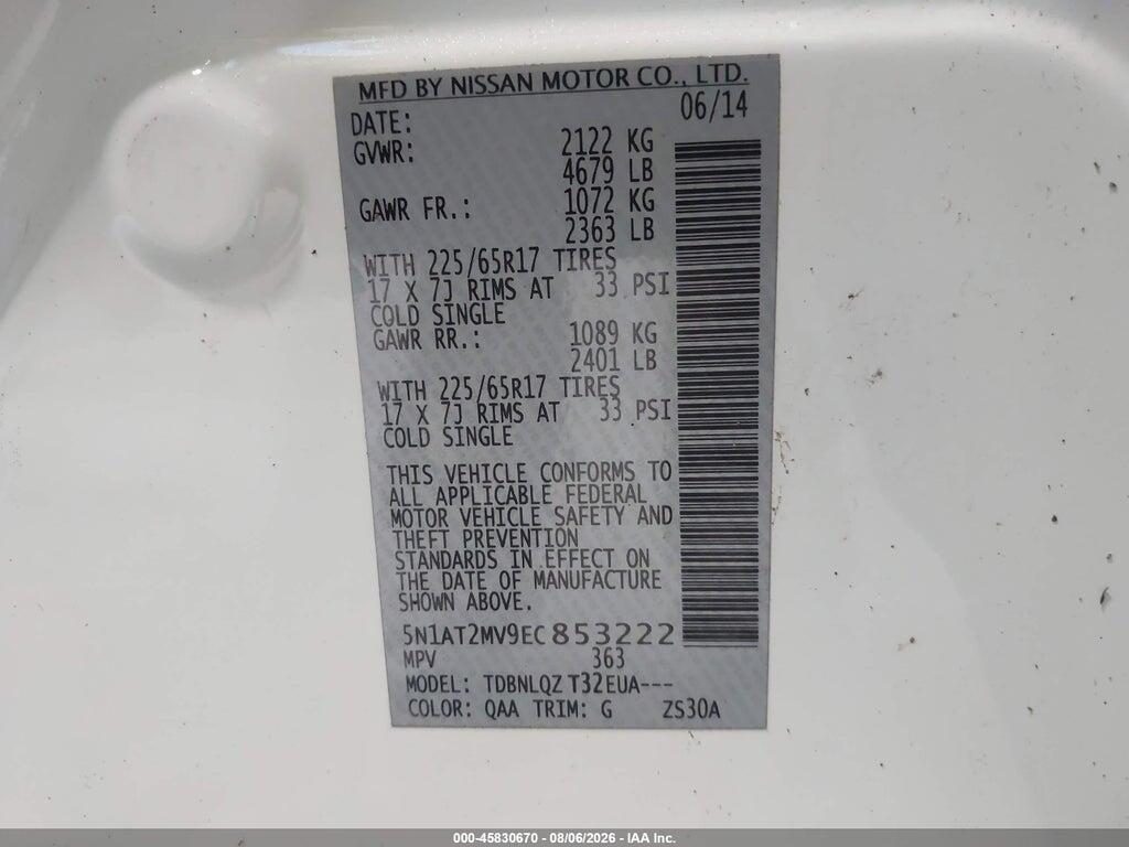 5N1AT2MV9EC853222 2014 NISSAN ROGUE photo no. 9